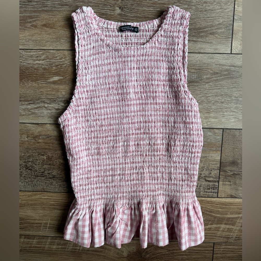 Smocked Pink Tank Top with Ruffle Hem - Trendy Women's Top